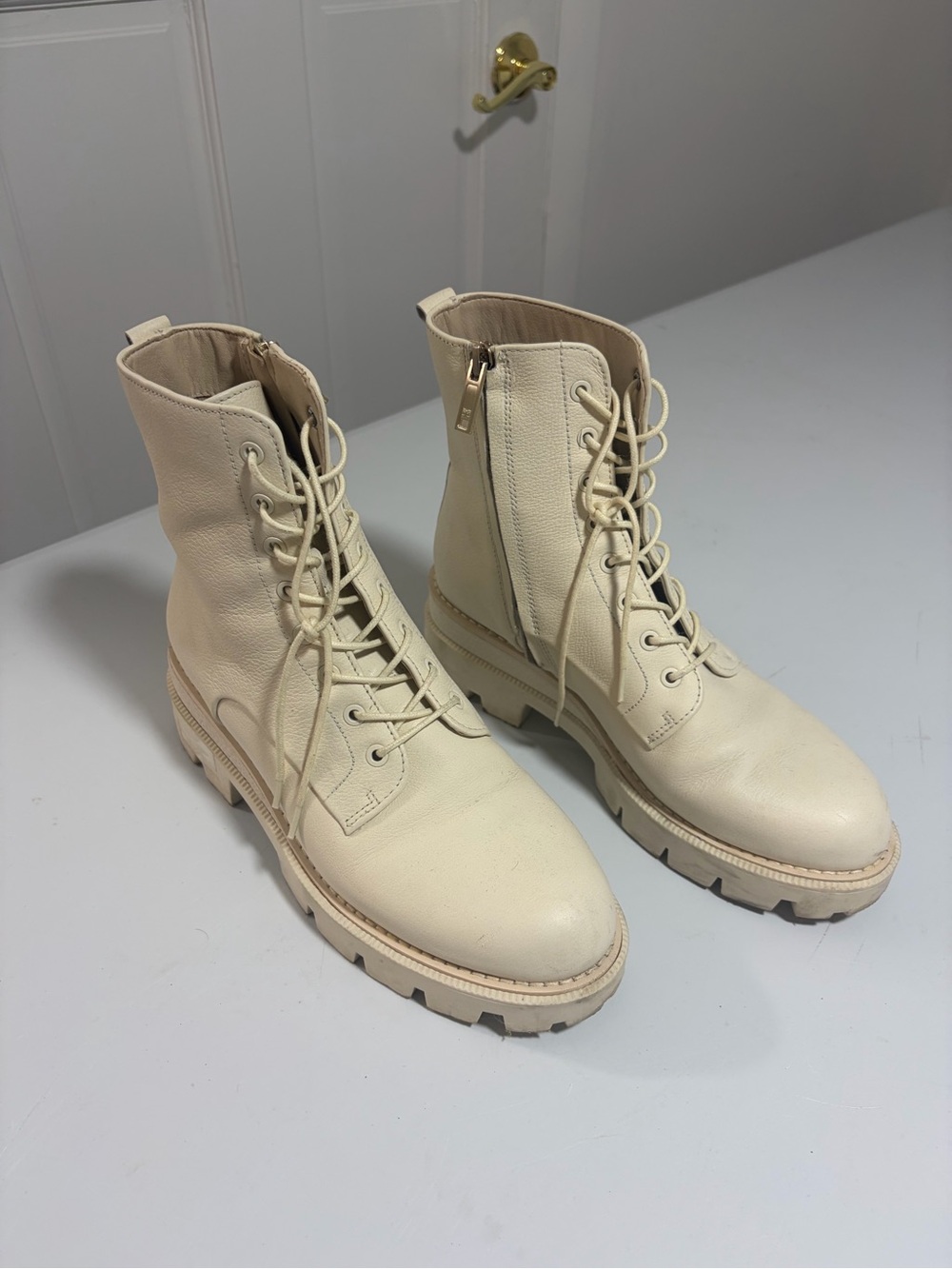 Women's Sam Edelman Cream Lace-Up Combat Boots